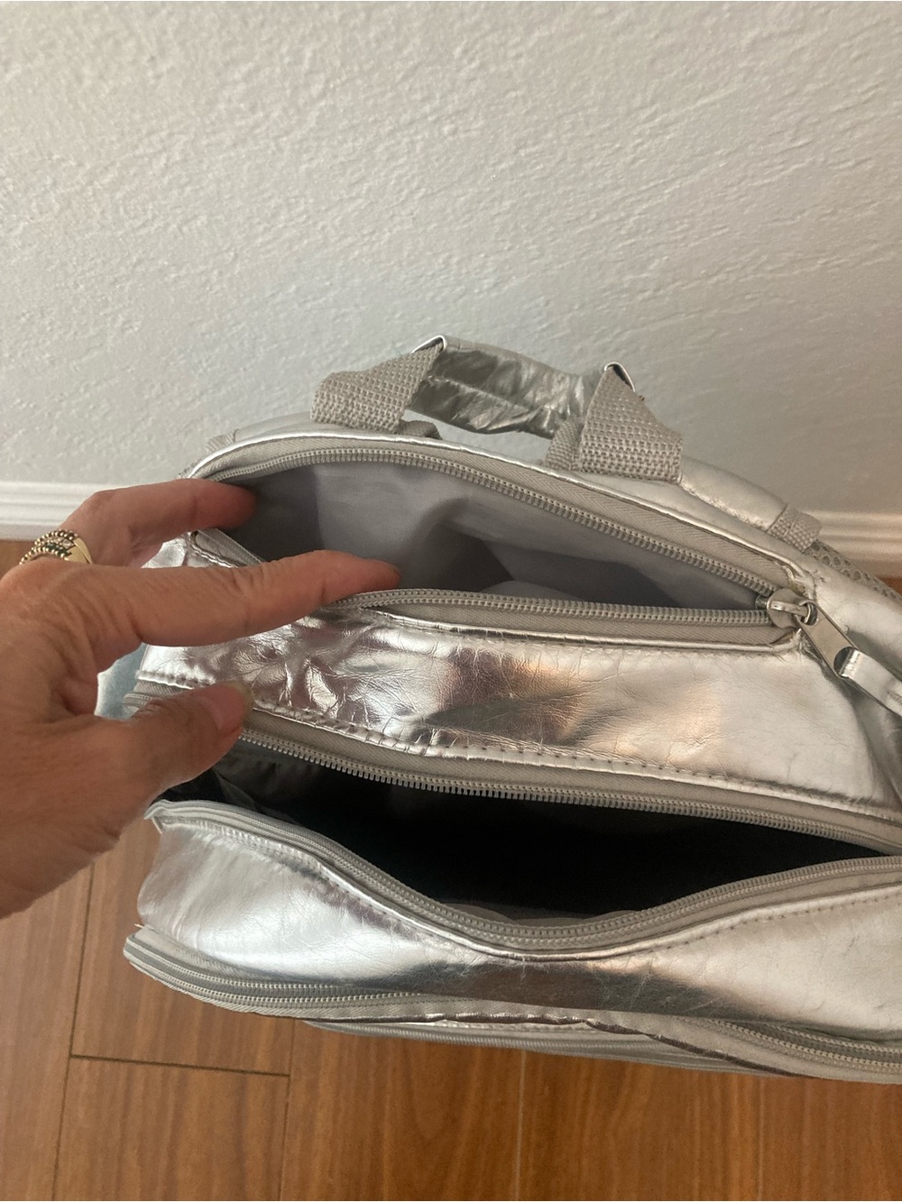 Metallic Silver Quilted Backpack - Picture 3 of 4